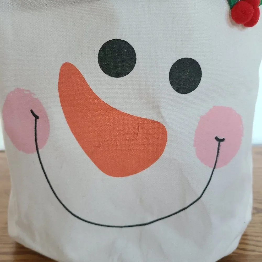 Christmas is Forever Canvas Snowman Tote Gift Basket Item 72776C Two Handles NWT